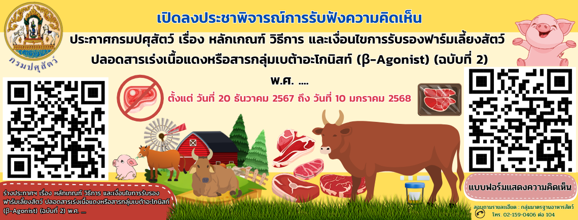 หลักเกณฑ์ วิธีการ และเงื่อนไขการรับรองฟาร์มเลี้ยงสัตว์ปลอดสารเร่งเนื้อแดงหรือสารกลุ่มเบต้าอะโกนิสท์ (β-Agonist) (ฉบับที่ ๒)